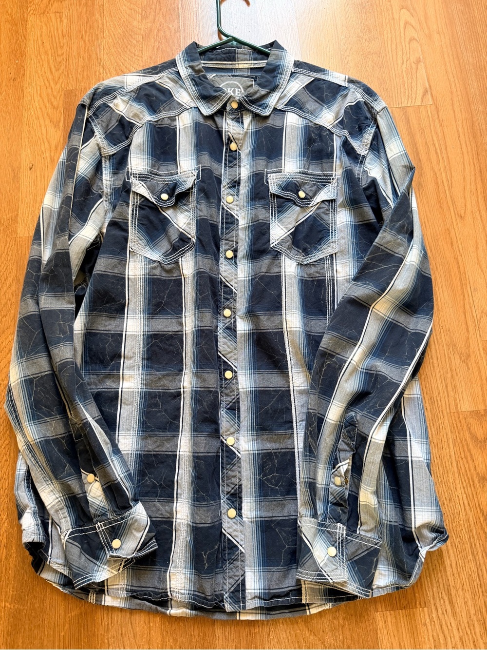 BKE Navy and White Plaid Button-Down Shirt